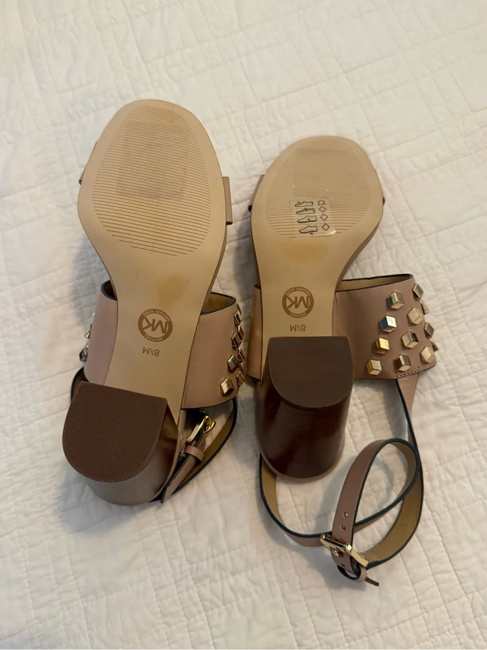 Michael Kors Nude Pink Leather Studded Slingback Sandals